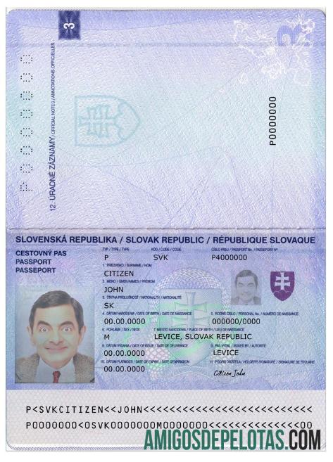 Passaporte Eslováquia 2012 exemplo